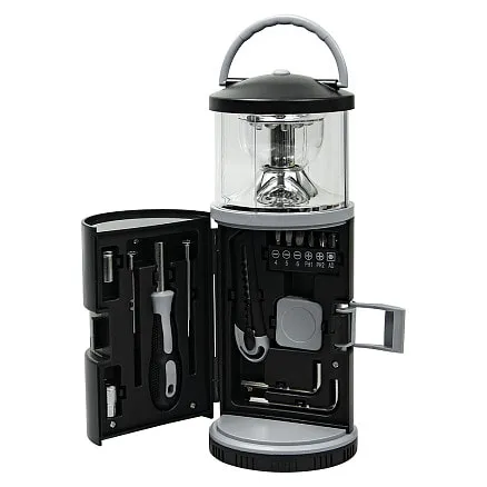 Набор инструментов Tools lantern cо встроенной лампой, 15 инструментов, черный, в пластиковом футляре