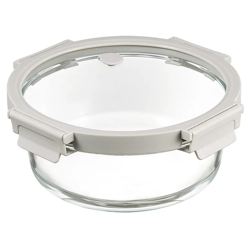Контейнер для запекания и хранения круглый click glass, 1,3 л, светло-серый
