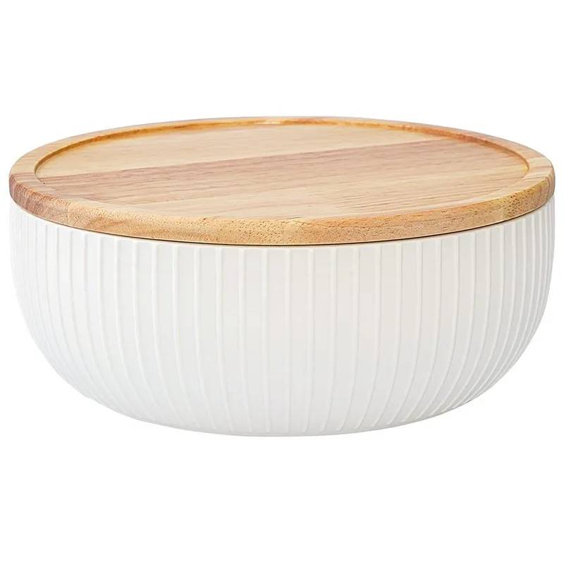 Салатник с крышкой из каучукового дерева soft ripples, dual glazing, D22 см