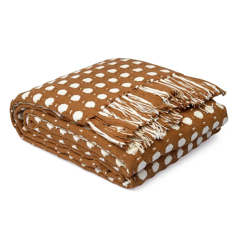 Покрывало из хлопка polka dots карамельного цвета из коллекции essential, 230х250 см