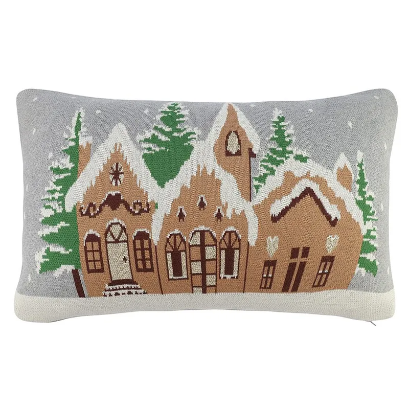 Подушка вязаная с новогодним рисунком christmas village из коллекции new year essential, 40x60 см