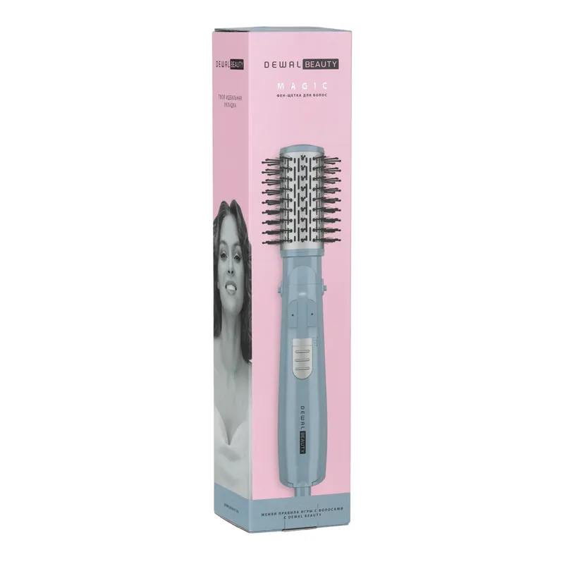Фен-щетка DEWAL BEAUTY Magic, голубая, 1200Вт, 1 насадка