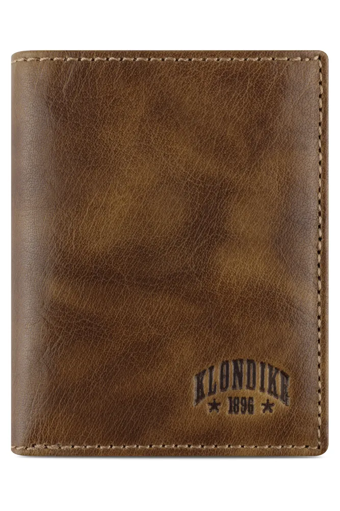 Мини-бумажник KLONDIKE 1896 коллекция «ГОРНЫЙ ПЕРЕВАЛ | MOUNTAIN», натуральная кожа в коньячном цвете, 9 х 11 х 2 см