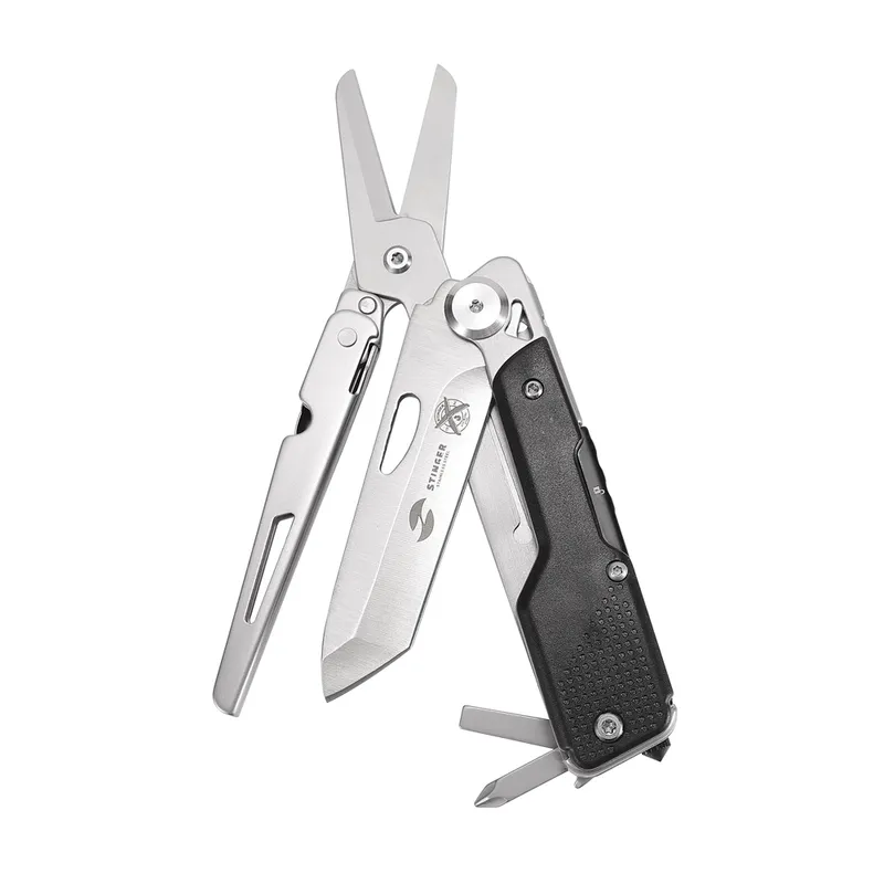 Мультитул Stinger,105х26 мм,6 функций,сталь/пластик,серебристый/черный, в комплекте нейлоновый чехол
