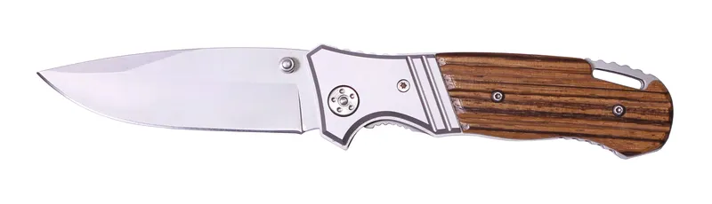 Нож складной Stinger, 90 мм (серебр.), рукоять: сталь/дерево (серебр.-корич.), с клипом,короб.картон