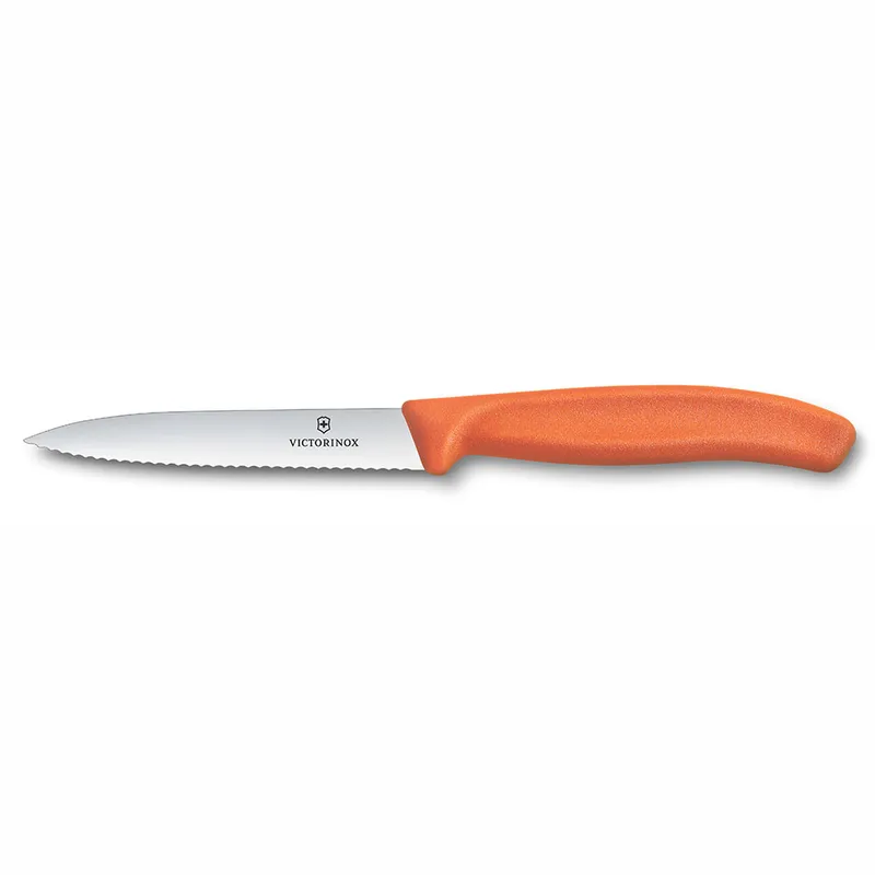 Нож для овощей VICTORINOX Швейцарская классика | Swiss Classic, лезвие 10 см с волнистой кромкой, оранжевый