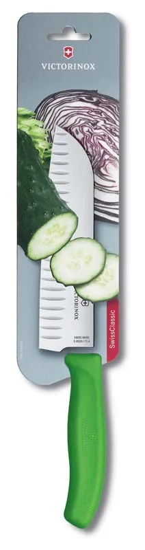 Нож сантоку VICTORINOX SwissClassic, рифлёное лезвие 17 см, зелёный, в картонном блистере