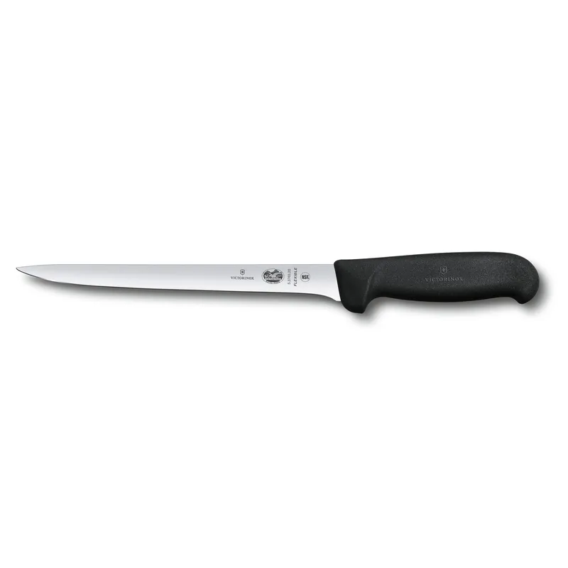 Нож филейный VICTORINOX Fibrox с гибким изогнутым лезвием 20 см, чёрный