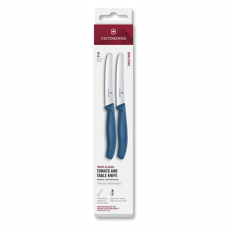 Набор из 2 столовых ножей VICTORINOX Швейцарская классика | Swiss Classic, 11 см, волнистая кромка, синяя рукоять