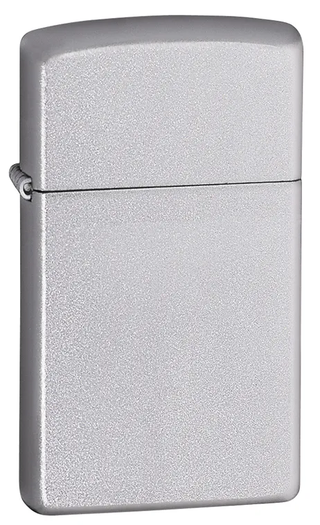 Зажигалка ZIPPO узкая с покрытием сатинированный хром | Slim® Satin Chrome, латунь/сталь, серебристая, матовая, 29x10x60 мм