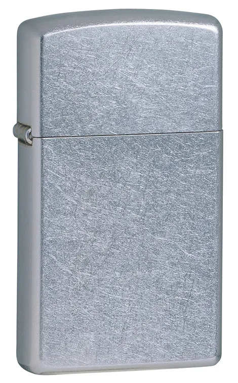 Зажигалка ZIPPO узкая с покрытием поцарапанный хром | Slim® Street Chrome, латунь/сталь, серебристая, матовая, 29x10x60 мм