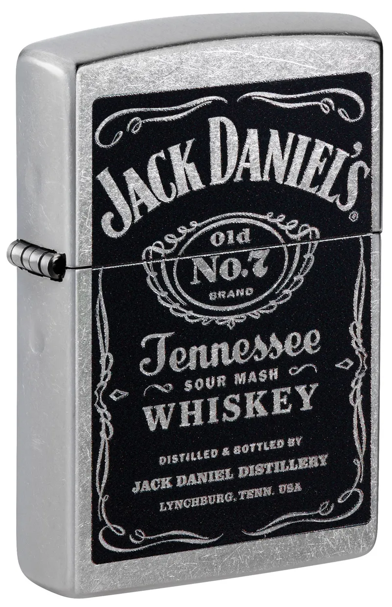 Зажигалка ZIPPO Джек Дэниэлс с покрытием поцарапанный хром | Jack Daniels® Street Chrome, латунь/сталь, серебристая, 38x13x57мм