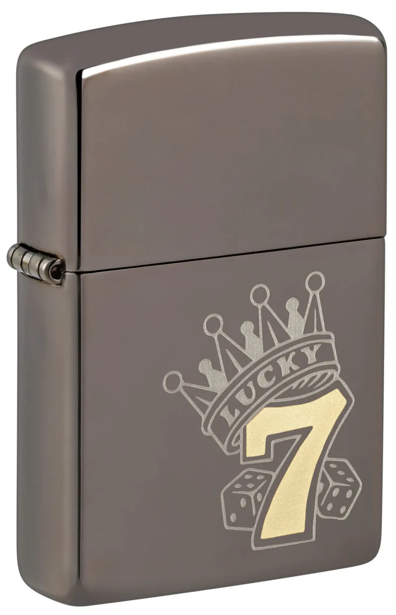 Зажигалка ZIPPO Счастливая 7 с покрытием черный лед | Lucky 7 Design Black Ice®, латунь/сталь, черная, 38x13x57 мм