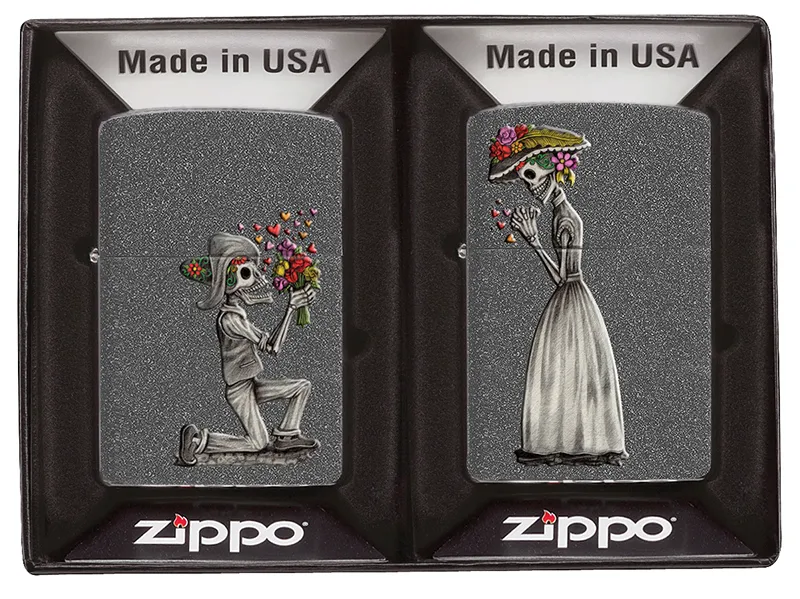 Набор ZIPPO Влюбленные зомби из двух зажигалок с каменным покрытием | Couple Iron Stone, серые, матовые