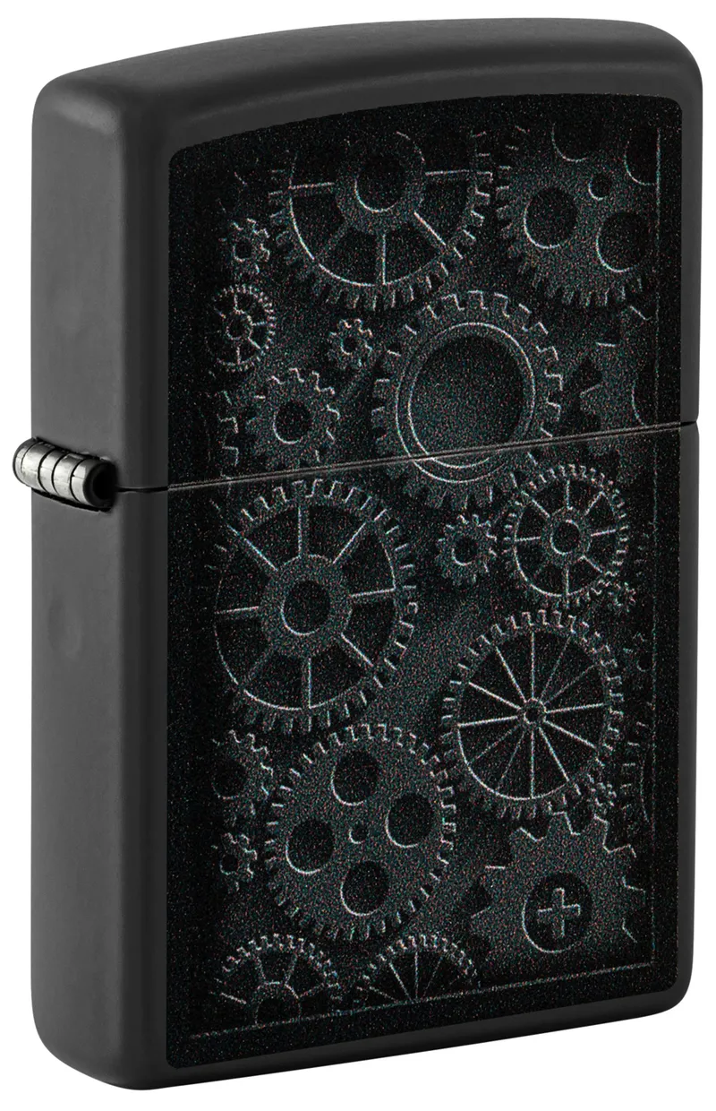 Зажигалка ZIPPO В стиле стимпанк с черным матовым покрытием | Steampunk Design Black Matte, латунь/сталь, черная, матовая, 38x13x57 мм