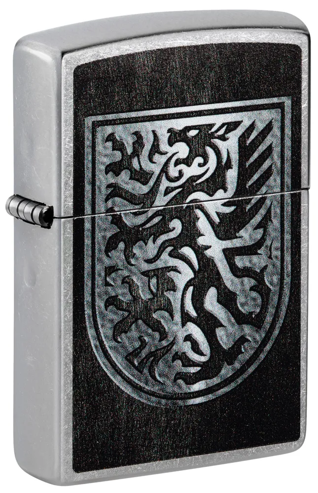 Зажигалка ZIPPO Дракон с покрытием поцарапанный хром | Dragon Design Street Chrome, латунь/сталь, серебристая, 38x13x57 мм