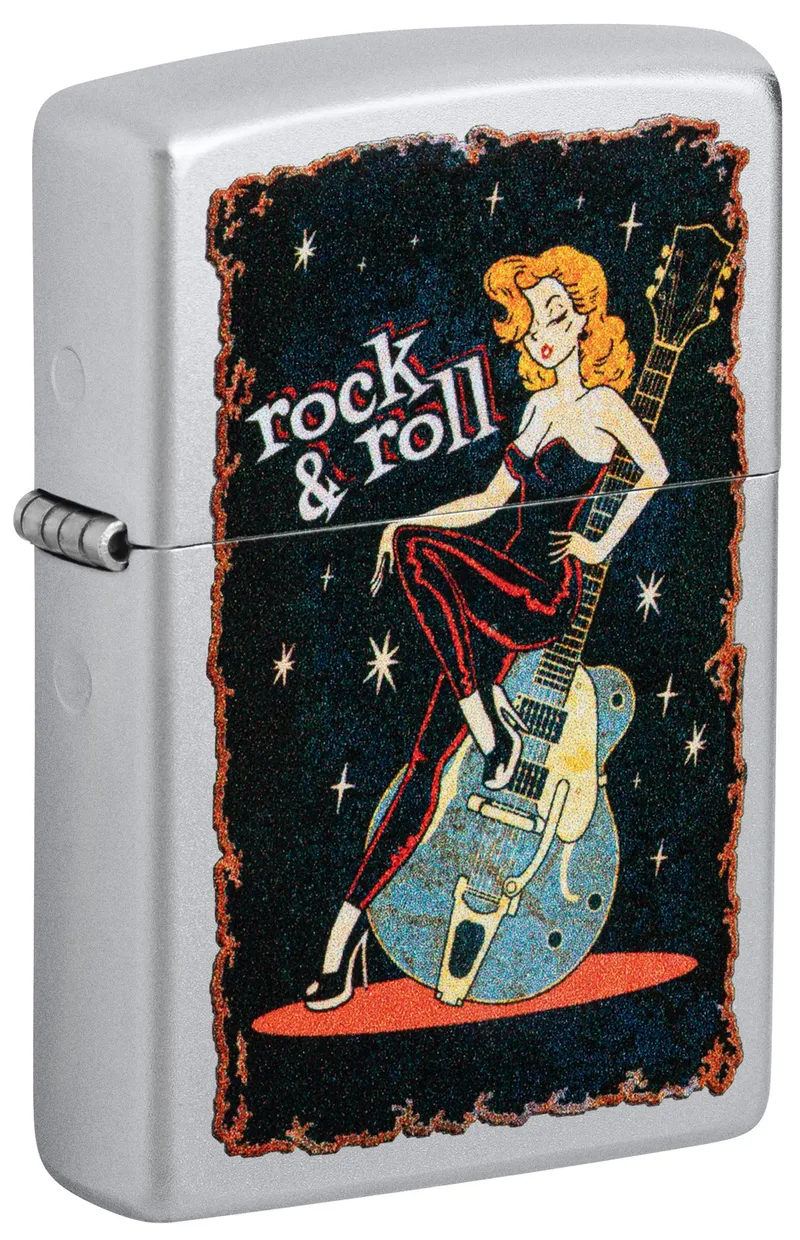 Зажигалка ZIPPO Красотка с покрытием сатинированный хром | Cool Chick Satin Chrome, латунь/сталь, серебристая, 38x13x57 мм