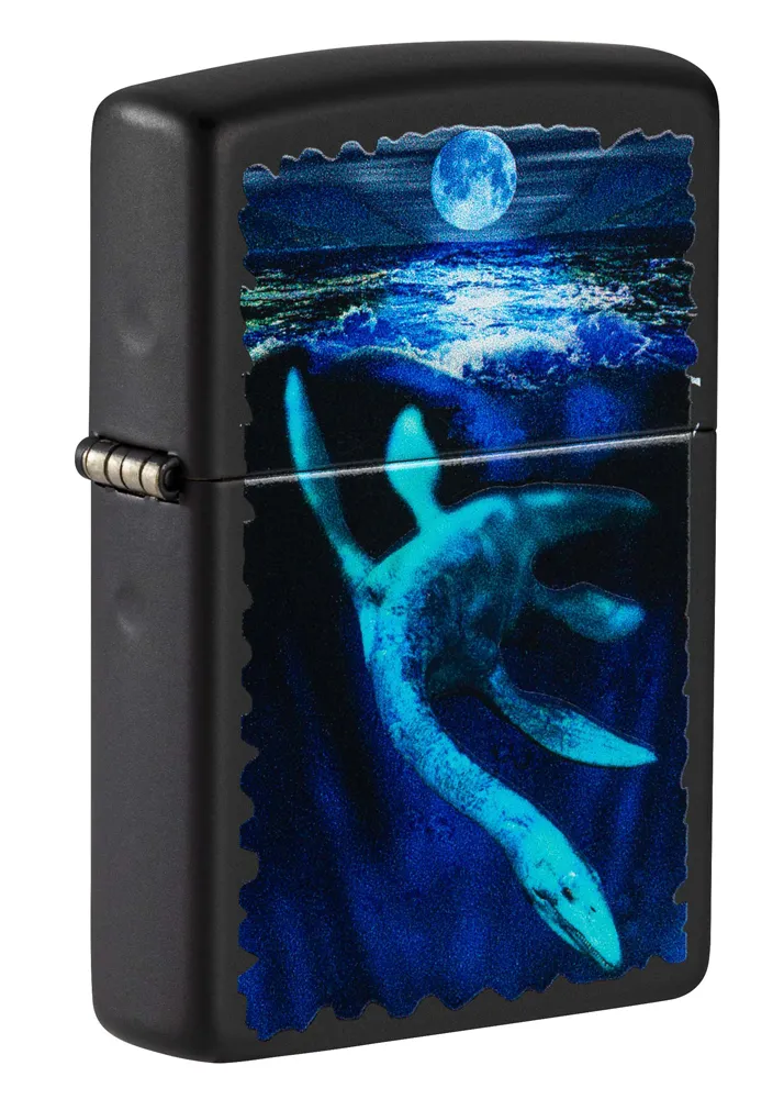 Зажигалка ZIPPO Лох-Несское чудовище с покрытием черный свет | Lock Ness Black Light, латунь/сталь, черная, матовая 38x13x57 мм