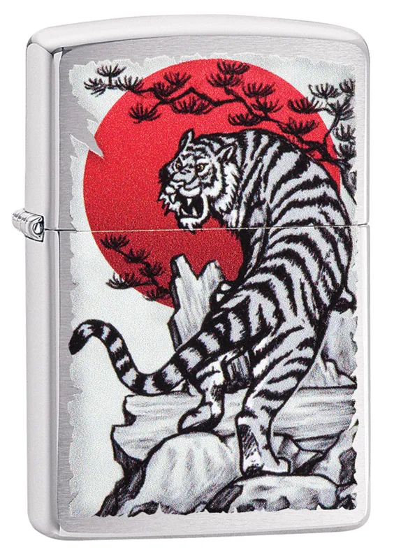 Зажигалка ZIPPO Азиатский тигр с покрытием матовый хром | Asian Tiger Brushed Chrome, латунь/сталь, серебристая, 38x13x57 мм