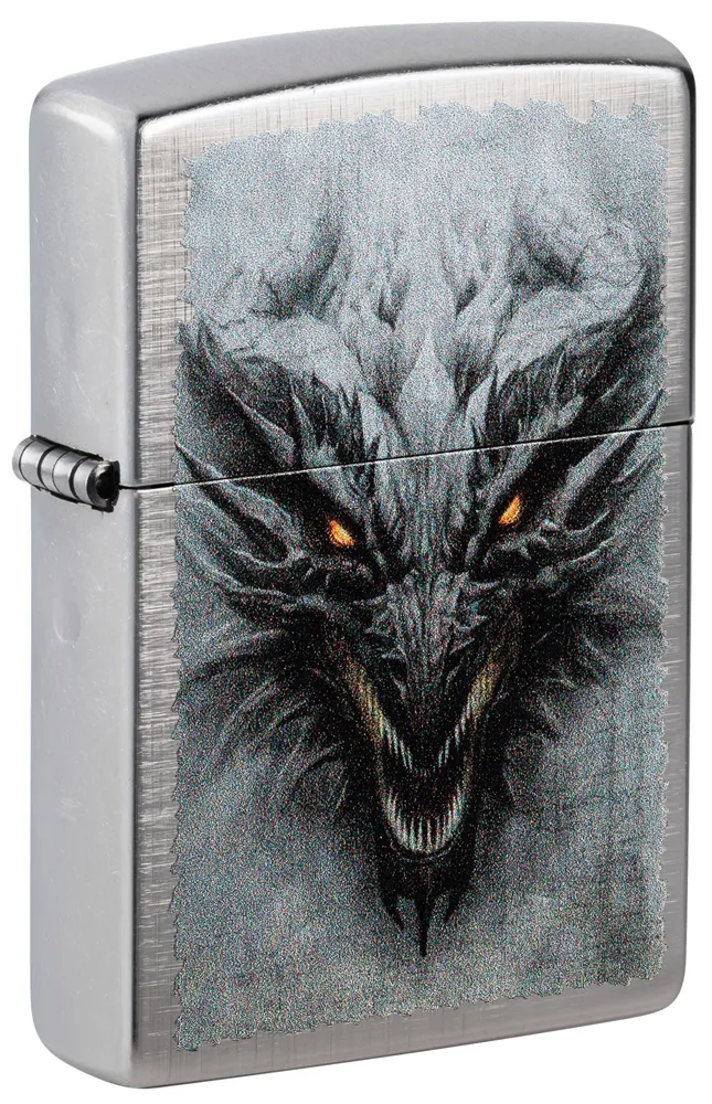 Зажигалка ZIPPO Дракон с узором переплетение | Dragon Design Linen Weave, латунь/сталь, серебристая, 38x13x57 мм