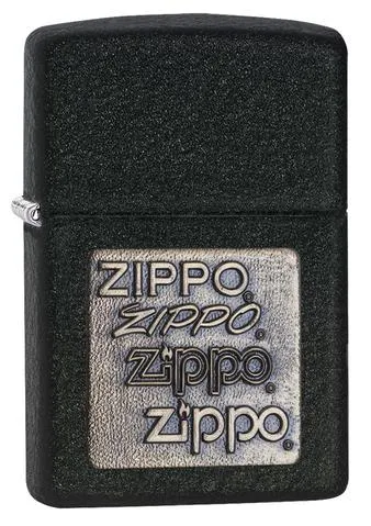 Зажигалка ZIPPO Логотип в золоте с черным покрытием с кракелюром | Gold Zippo Logo Black Crackle™, латунь/сталь, чёрная, матовая, 38x13x57 мм
