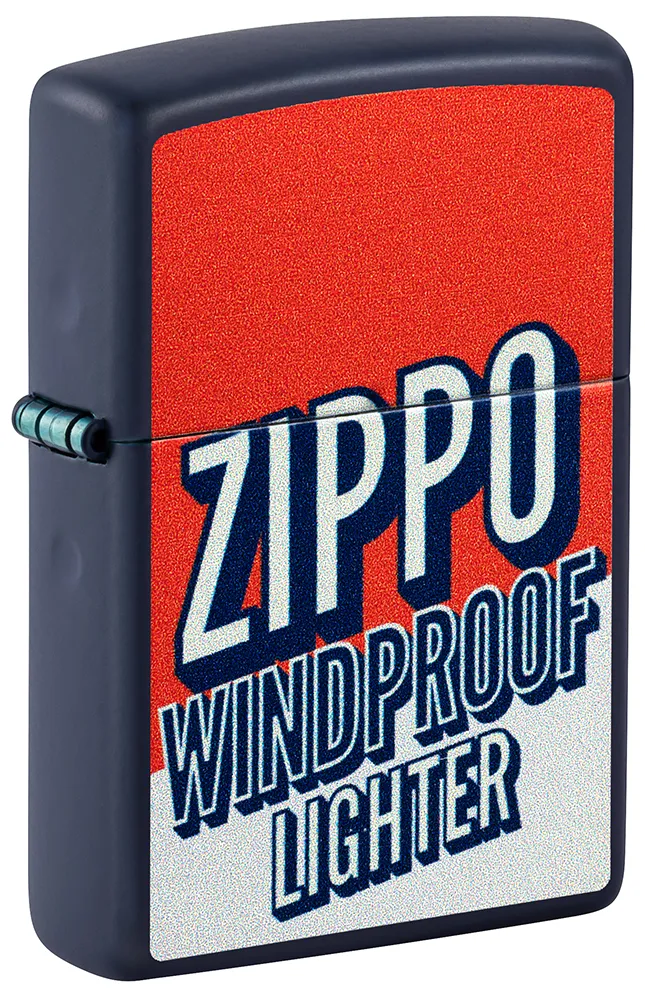 Зажигалка ZIPPO Заглавные буквы с темно-синем матовым покрытием | Color Block Design Navy Matte, латунь/сталь, синяя, 38x13x57 мм