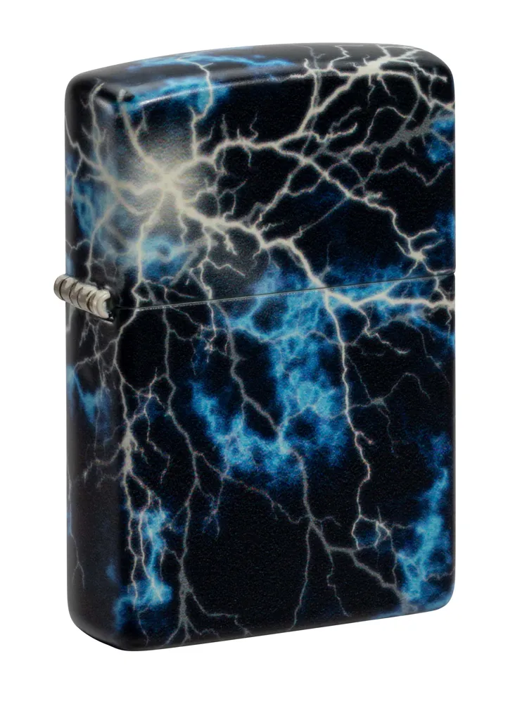 Зажигалка ZIPPO Молнии с покрытием, светящимся в темноте зеленым | Lightning Glow In The Dark Green, латунь/сталь, черная, 38x13x57 мм