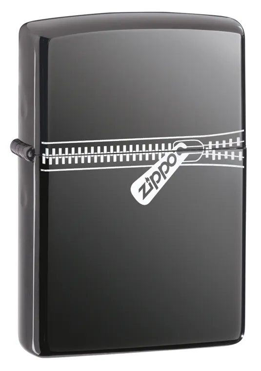 Зажигалка ZIPPO Застежка-молния с покрытием черный лед | Puller Black Ice ®, латунь/сталь, чёрная, глянцевая, 38x13x57 мм