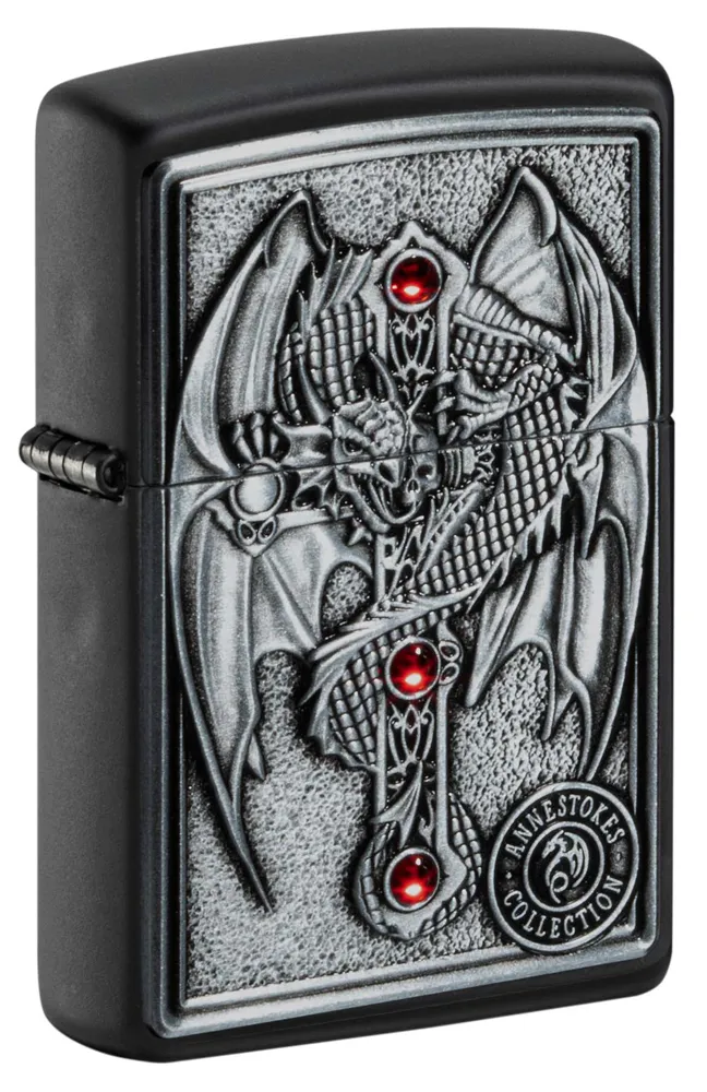 Зажигалка ZIPPO Крест с крылатым драконом с черным матовым покрытием | Winged Dragon Cross Black Matte, латунь/сталь, чёрная, 38x13x57 мм