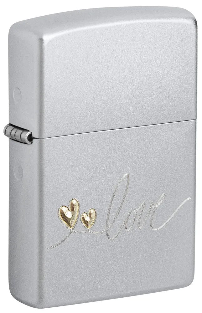 Зажигалка ZIPPO Любовь с покрытием сатинированный хром | Love Design Satin Chrome, латунь/сталь, серебристая, 38x13x57 мм
