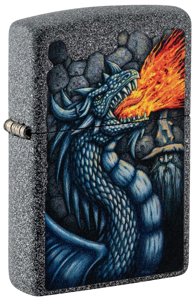 Зажигалка ZIPPO Свирепый дракон с каменным покрытием | Fiery Dragon Iron Stone, латунь/сталь, серая, матовая, 38x13x57 мм