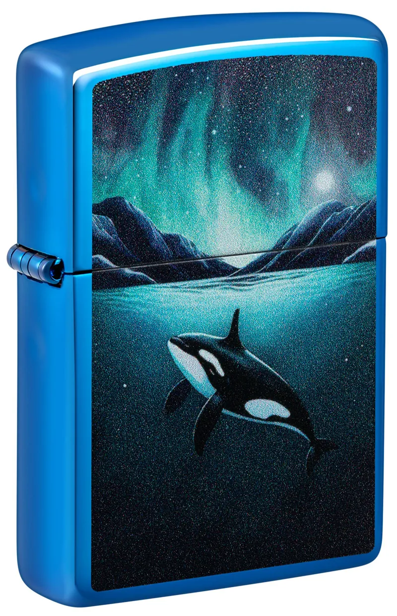 Зажигалка ZIPPO Кит с глянцевым синим покрытием | Whale High Polish Blue, латунь/сталь, синяя, глянцевая, 38x13x57 мм