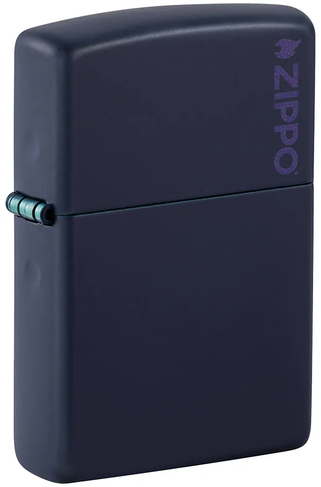 Зажигалка ZIPPO Логотип с темно-синем матовым покрытием | Logo Navy Matte, латунь/сталь, синяя, матовая, 38x13x57 мм