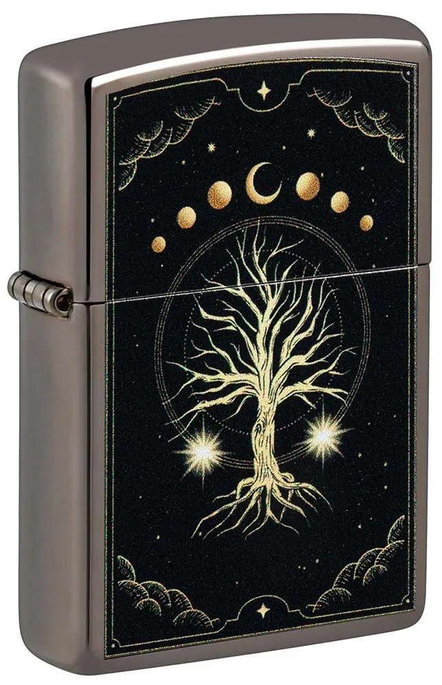 Зажигалка ZIPPO Мистическая природа с покрытием черный лед | Mystic Nature Design Black Ice®, латунь/сталь, черная, 38x13x57 мм