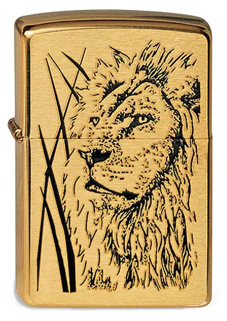Зажигалка ZIPPO Гордый лев с покрытием матовая латунь | Proud Lion Brushed Brass, латунь/сталь, золотистая, 38x13x57 мм