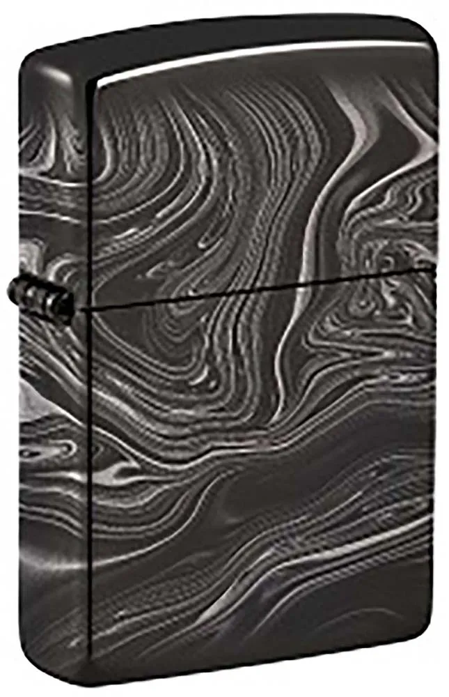 Зажигалка ZIPPO Мраморный узор с черным глянцевым покрытием | Marble Pattern High Polish Black, латунь/сталь, чёрная, 38x13x57 мм