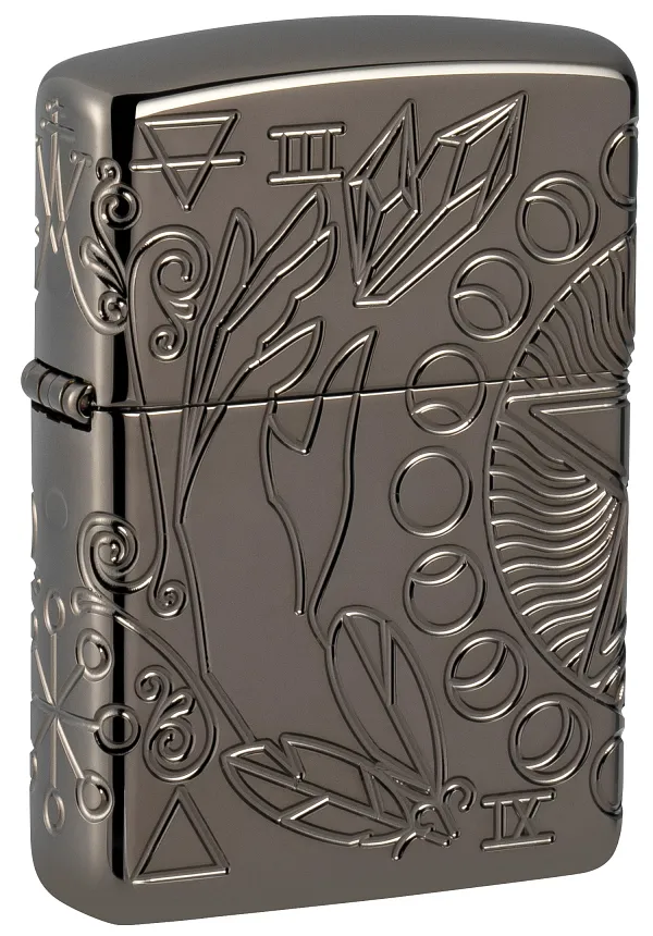 Зажигалка ZIPPO Armor® Черная магия с покрытием черный лед | Armor® Wicca Design Black Ice®, латунь/сталь, чёрная, 38x13x57 мм