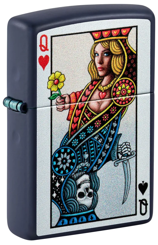 Зажигалка ZIPPO Королева с темно-синем матовым покрытием | Queen Design Navy Matte, латунь/сталь, синяя, матовая, 38x13x57 мм