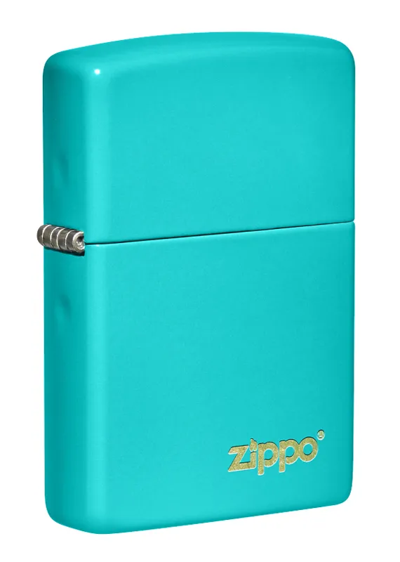 Зажигалка ZIPPO Логотип со светло-бирюзовым покрытием | Logo Flat Turquoise, латунь/сталь, бирюзовая, глянцевая, 38x13x57 мм
