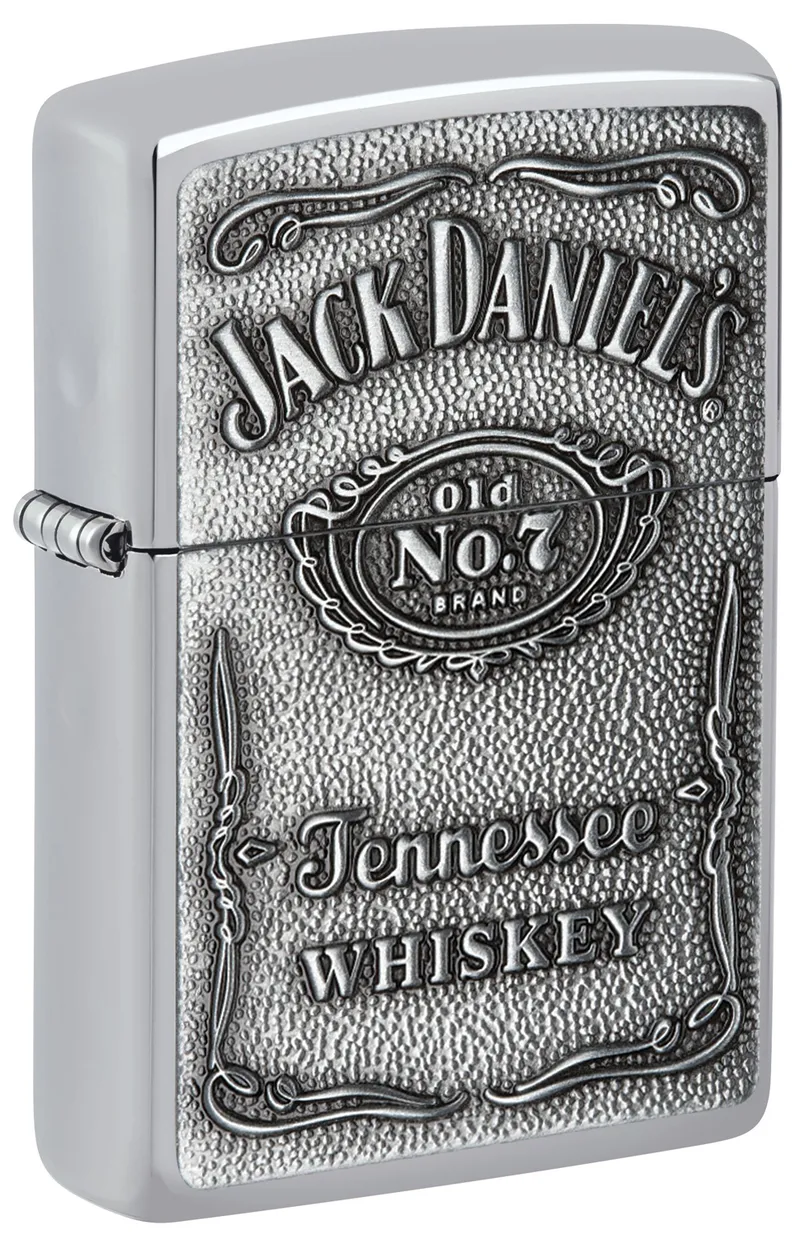 Зажигалка ZIPPO Эмблема Джек Дэниэлс с покрытием Глянцевый хром | Jack Daniels® Emblem High Polish Chrome, латунь/сталь, серебристая, 38x13x57 мм