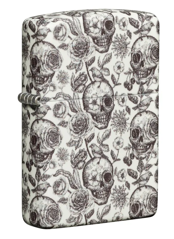 Зажигалка ZIPPO Скелет с покрытием, светящимся в темноте зеленым | Skeleton Glow in the Dark Green, латунь/сталь, серая, 38x13x57 мм