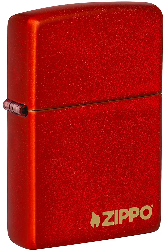 Зажигалка ZIPPO Логотип с металлизированным красным покрытием | Logo Metallic Red, латунь/сталь, красная, матовая, 38x13x57 мм