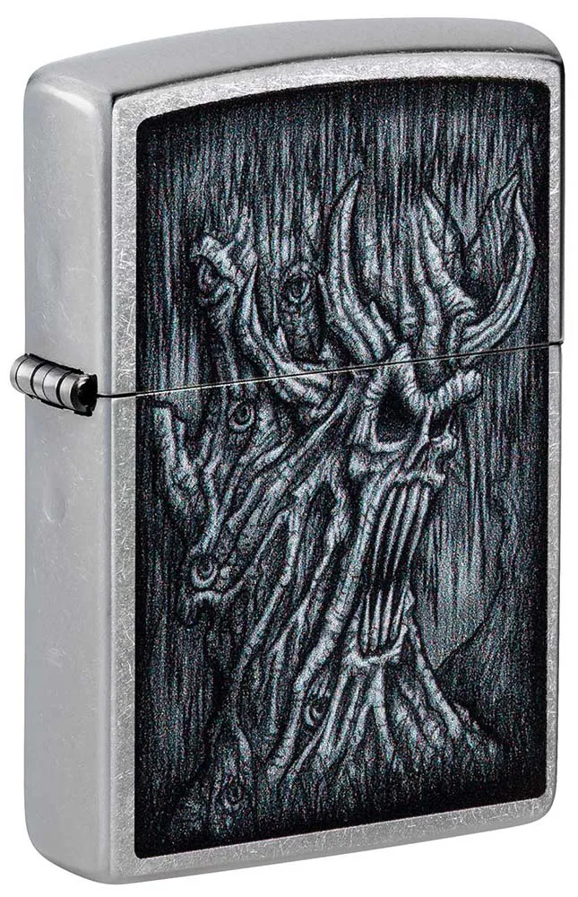 Зажигалка ZIPPO Дерево зла с покрытием поцарапанный хром | Evil Tree Street Chrome, латунь/сталь, серебристая, 38x13x57 мм