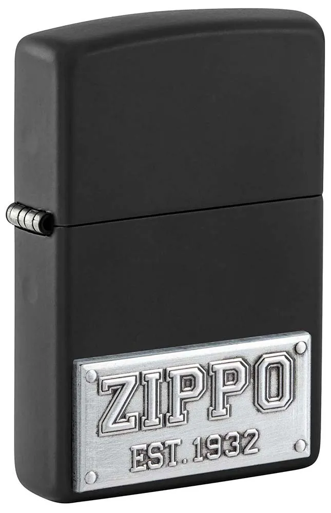 Зажигалка ZIPPO Номерной знак с черным матовым покрытием | License Plate Black Matte, латунь/сталь, черная, 38x13x57 мм