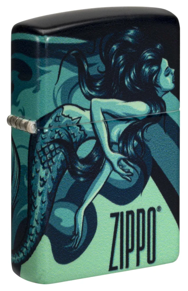Зажигалка ZIPPO Русалка с матовым покрытием на 540 | Mermaid Design 540 Matte, латунь/сталь, черная, матовая, 38x13x57 мм