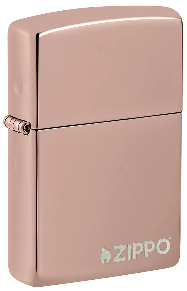 Зажигалка ZIPPO Логотип с глянцевым покрытием розовое золото | Logo High Polish Rose Gold, латунь/сталь, розовое золото, глянцевая, 38x13x57 мм