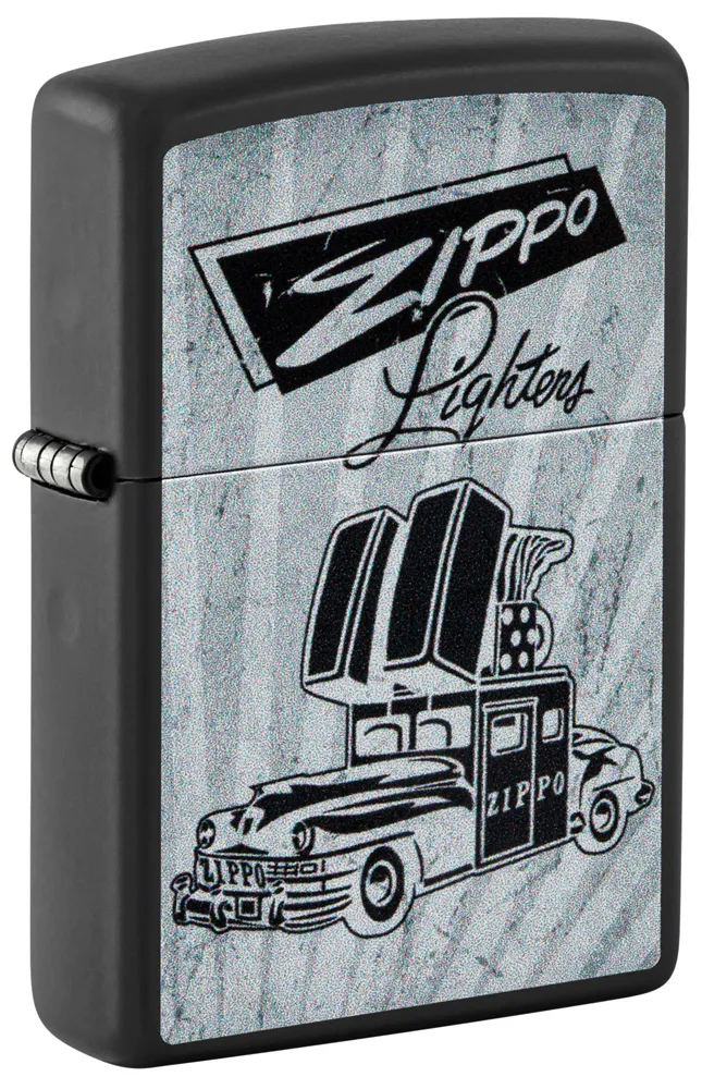 Зажигалка ZIPPO Ретроавтомобиль с черным матовым покрытием | Car Design Black Matte, латунь/сталь, черная, 38x13x57 мм