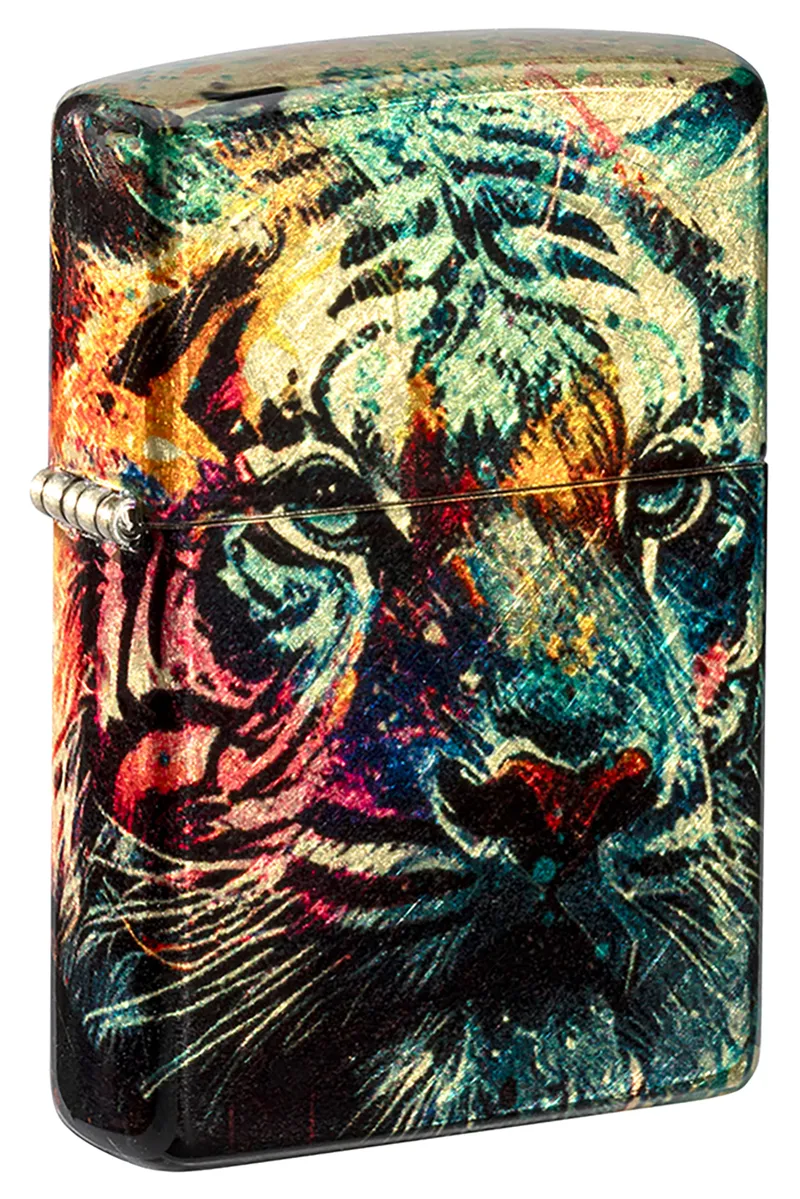 Зажигалка ZIPPO Нарисованный тигр с покрытием Искусственно состаренная латунь | Painted Tiger 540 Tumbled Brass,латунь/сталь,разноцветная, 38x13x57 мм
