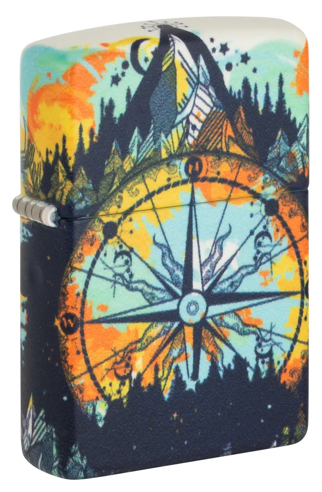 Зажигалка ZIPPO Компас с покрытием, светящимся в темноте зеленым | Compass Glow In The Dark Green, латунь/сталь, разноцветная, 38x13x57 мм