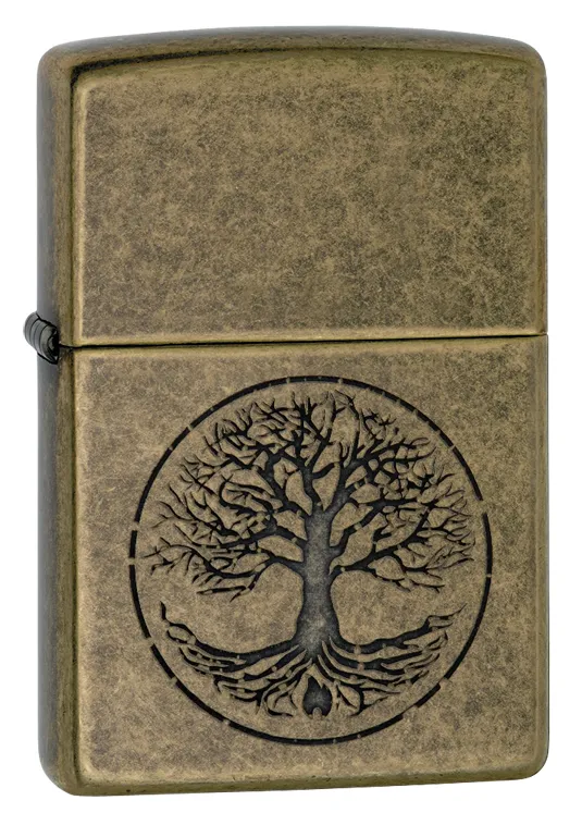 Зажигалка ZIPPO Древо жизни с покрытием античная латунь | Tree of Life Antique Brass, латунь/сталь, медная, матовая, 38x13x57 мм